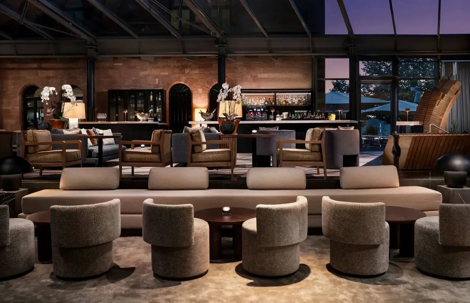 Sophisticated lounge and bar with ambient lighting